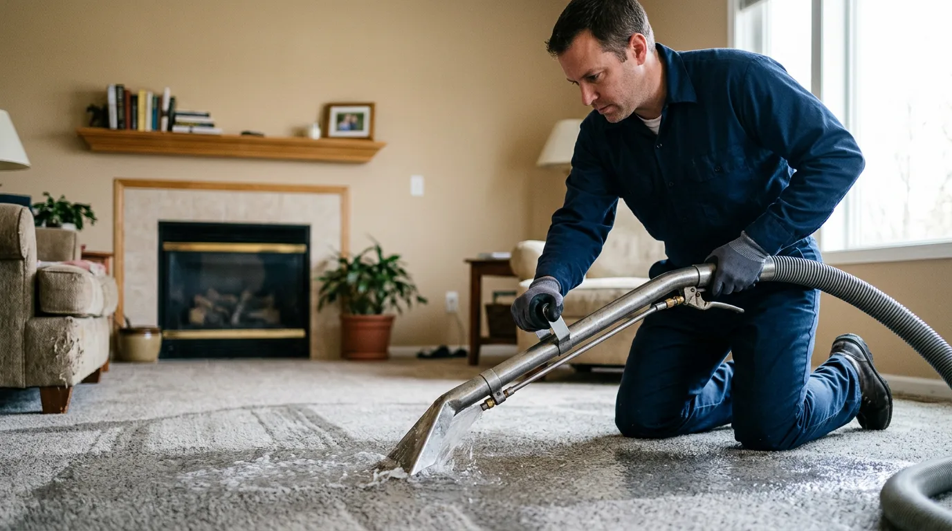 Water damage restoration technician working near Nineveh, PA